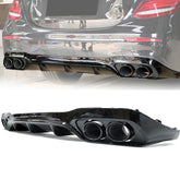 NUR FÜR BENZIN Diffusor Heckdiffusor + Auspuffblenden Schwarz für Mercedes E Klasse W213 S213 AMG Line 2016-2019 di25